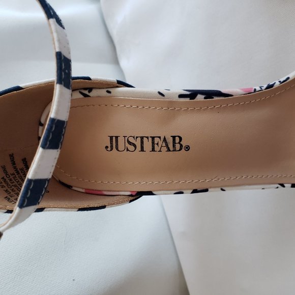Size 7 JustFab Lena 4" Block heal sandal. Stripes and Floral.  Ankle strap. - Picture 9 of 12